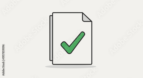 Approved Document with Green Check Mark Icon, Confirmation and Success Concept