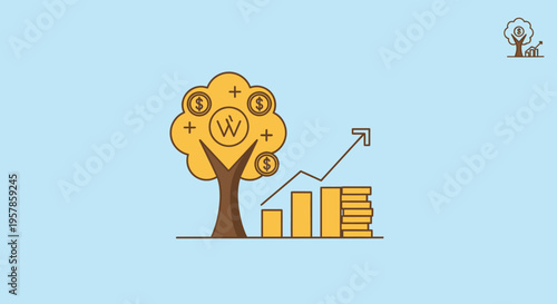 Money Tree Growing With Financial Growth Chart and Stacked Coins