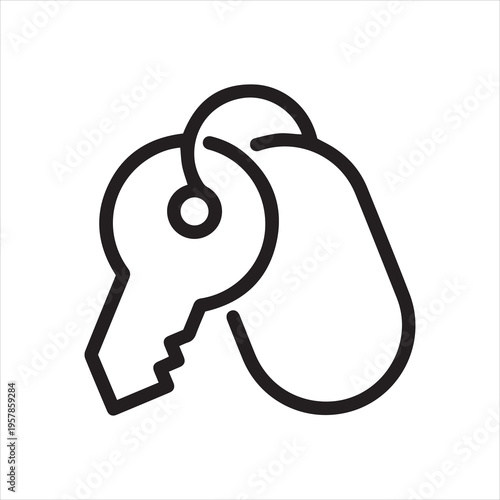 Key linear icon from reserved room in hotel, apartment, car. Room service logo, symbol for site of motels, hostels booking. Vector illustration isolated on white background.