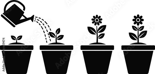 Plant growth stages with watering can