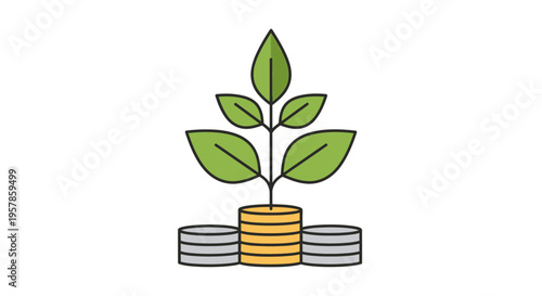 Money Plant Growth Icon: Investment, Finance, Savings, Business Growth Concept