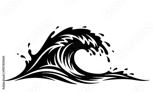 Bold ocean wave silhouette with foam spray vector