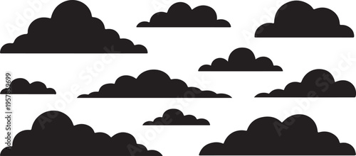 Set of fluffy clouds, weather symbols, sky elements, atmospheric icons, isolated outdoor graphics