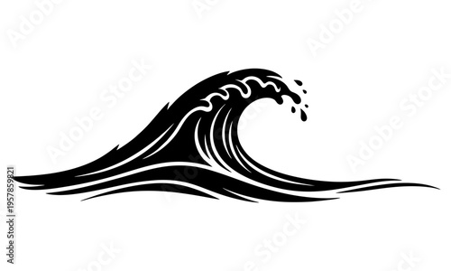 Stylized curling ocean wave graphic vector