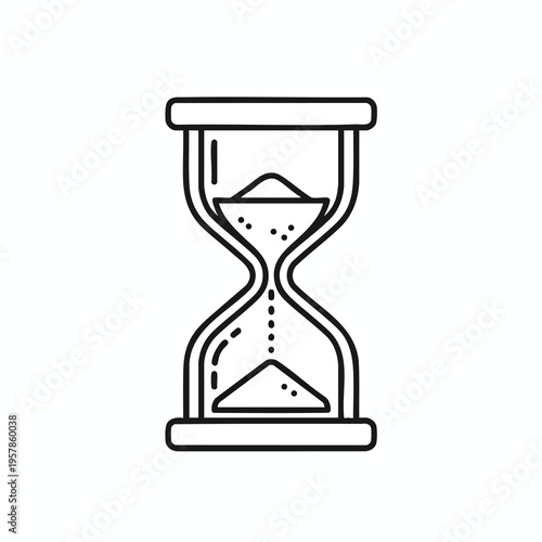 Stylized black outline hourglass with sand flowing from top to bottom chamber