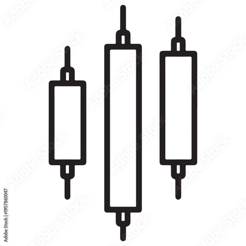 Minimalist Japanese candlestick chart icon representing financial market trends and stock price fluctuations for investment analysis and trading platforms, clean black line art on white.