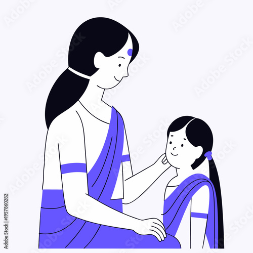 Indian Woman Styling Child's Hair - Mother and Daughter Character Illustration | 2D Animation Design