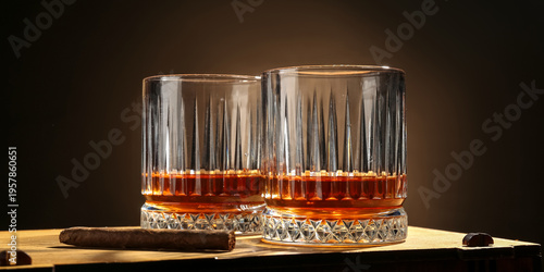 Glasses of whiskey and ciga...