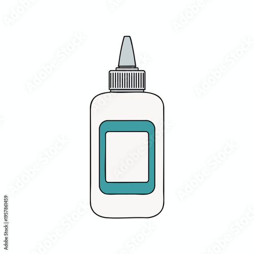 White liquid glue bottle with teal label and gray applicator tip