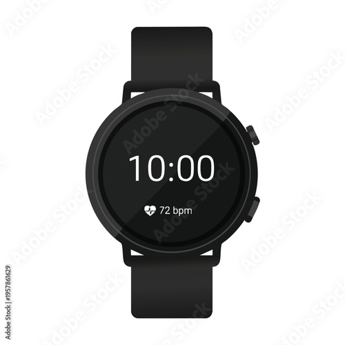 Black smartwatch displays time 1000 and heart rate 72 bpm