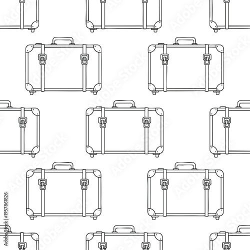 A repeating pattern of vintage suitcases in a simple line drawing style