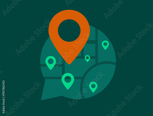 Multi store locator map, business chain geolocation network, franchise outlet location pins, local branch presence visualization, modern flat design, vector illustration