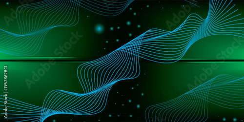 Glowing blue abstract wave on dark, shiny motion, magic space light. Techno abstract background