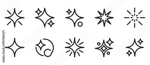 Sparkle line icons set with clean shining star elements for decorative design and magic effect illustrations