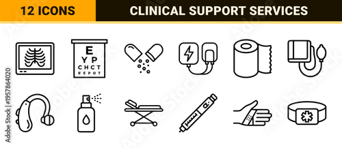 Minimalist Monoline Medical Icon Set Featuring Geometric Line Art for Healthcare, Hospital Services, and Wellness Digital Interface Design