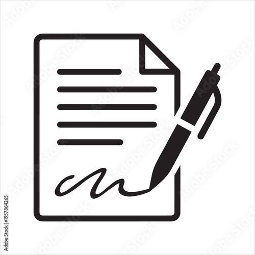 Pen signing a contract line art icon for business apps and websites