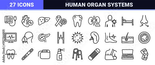 Chronic Disease and Internal Medicine Pathology Line Art: Minimalist Monoline Geometric Symbols for Healthcare and Diagnostic Research.