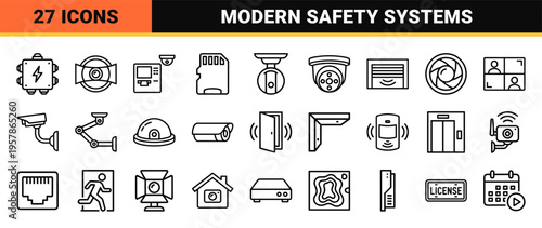Smart Security Surveillance Systems Minimalist Monoline Geometric Line Art for Commercial Property Protection and Home Safety Monitoring