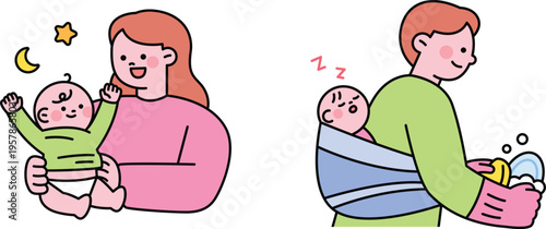 Parents comforting their baby during bedtime routines with love and care.