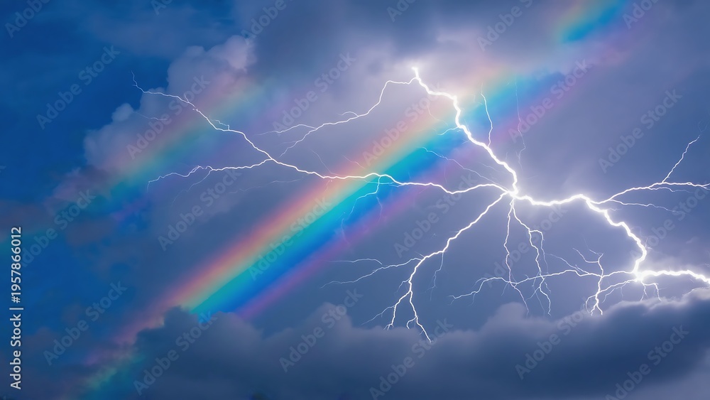 Fototapeta premium Rainbow and lightning storm