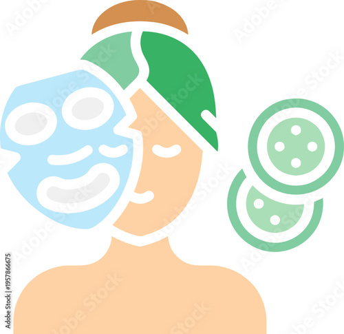 Woman with face mask and cucumber.