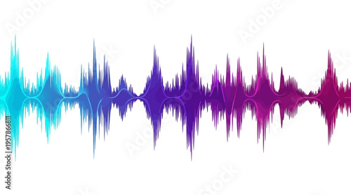Abstract representation of a vibrant, colorful sound wave pulsing with energy on a clean white background, perfect for music or audio themes