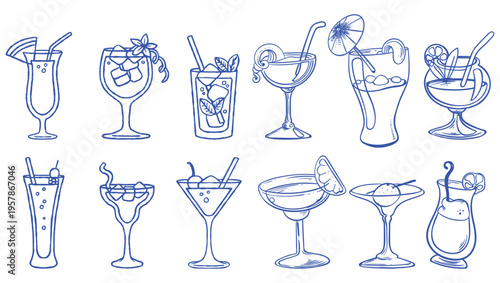 Cocktail drinks hand drawn sketch collection