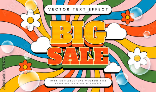 Big Sale Editable Vector Text Effect. Retro Groovy Cartoon Style. Promotion Sale Event.