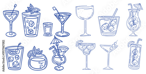 Cocktail drinks hand drawn sketch collection