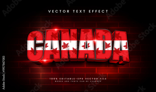 3d Canada style, editable vector text effect. Suitable for celebrate canada event theme.