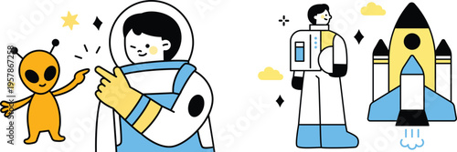 Interstellar friendship and space exploration with an alien and astronauts