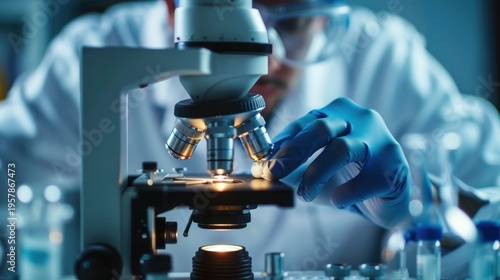 Scientist microscope research
