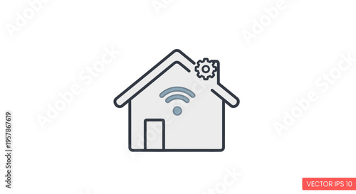 Smart Home Technology Icon: Wi-Fi, Gear, and House Outline