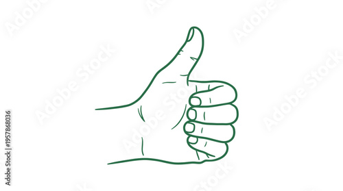 Green line art of human hand showing a thumbs up gesture for success and approval, ideal for corporate feedback systems, executive manager reviews and professional business marketing designs