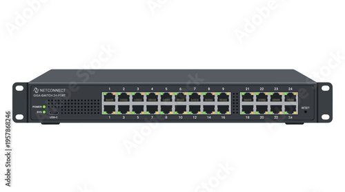 Network switch with 24 Ethernet ports for high-speed data transfer and connectivity