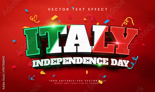3d Italy independence day, editable vector text effect. Suitable for celebrating italy event theme.
