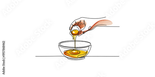 Cracking an egg into a bowl with yellow contents cooking food preparation kitchen recipe ingredient