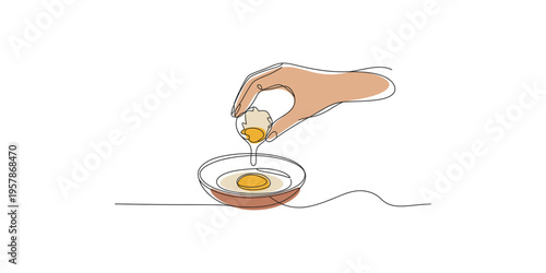 Hand cracking an egg into a bowl with another egg already inside cooking food preparation