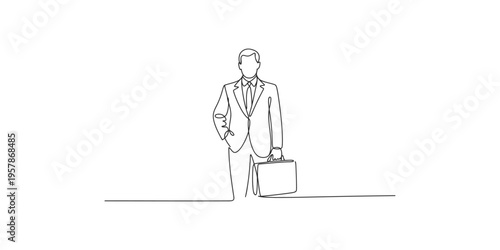A man in a business suit holding a briefcase standing confidently businessman confident professional line