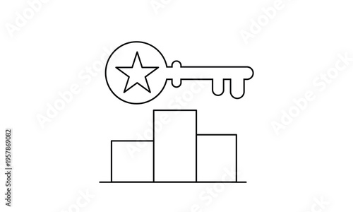 Key to success icon with star and podium for business achievement goal and leadership concept.Editable stroke, Vector illustration, Line art Icon, Symbols.