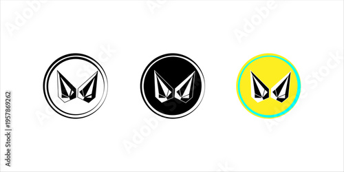 Minimal geometric line icon set. of abstract crystal shapes in circular badge, suitable for logo, branding, and modern design identity.