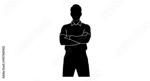 Silhouette of a Confident Person with Arms Crossed Standing Firmly.