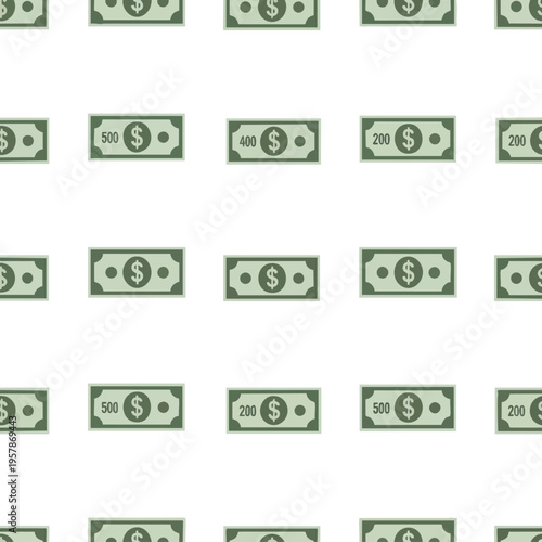 Seamless pattern of light green dollar bills with dark green lettering
