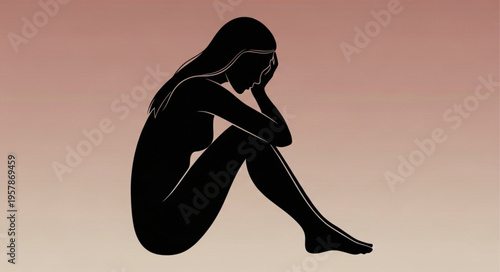 Silhouette of a Woman in Despair - A Portrait of Emotional Distress.