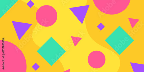 Memphis Background with geometric shape. Vector liquid splash overlay geometric design with trendy Memphis style. Design for Magazine, leaflet, billboard, Corporate, Music Poster, Ads Banner, Sale