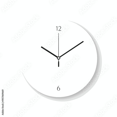Minimalist clock face with sweeping arc and black hour, minute, and second hands