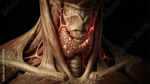 Realistic Human Thyroid Gland and Endocrine System Anatomy