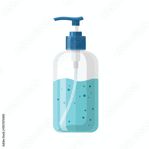 Clear bottle with blue pump dispenser, filled with blue gel