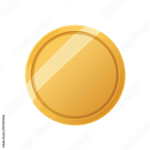 A single, gleaming gold coin with a polished surface and raised rim