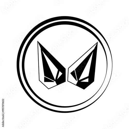 Minimal geometric line icon of abstract crystal shapes in circular badge, suitable for logo, branding, and modern design identity.